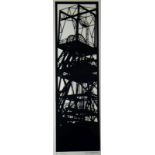 DAVID CARPANINI limited edition (5/30) monochrome linocut print - depicting winding gear,