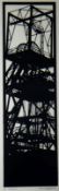 DAVID CARPANINI limited edition (5/30) monochrome linocut print - depicting winding gear,