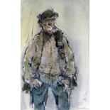 WILLIAM SELWYN mixed media - characterful figure entitled verso 'Farmer', signed, 39 x 25cms