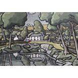 ALAN WILLIAMS acrylic on canvas - entitled 'Pool Cottage', signed, 40.5 x 58.5cms