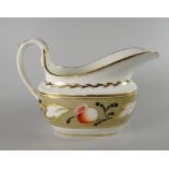 A SWANSEA PORCELAIN CREAM JUG having a wide elevated spout and spurred loop handle, decorated with