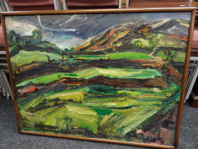 PETER PRENDERGAST oil on canvas - Snowdonia landscape with stormy sky, indistinctly titled - Image 2 of 4