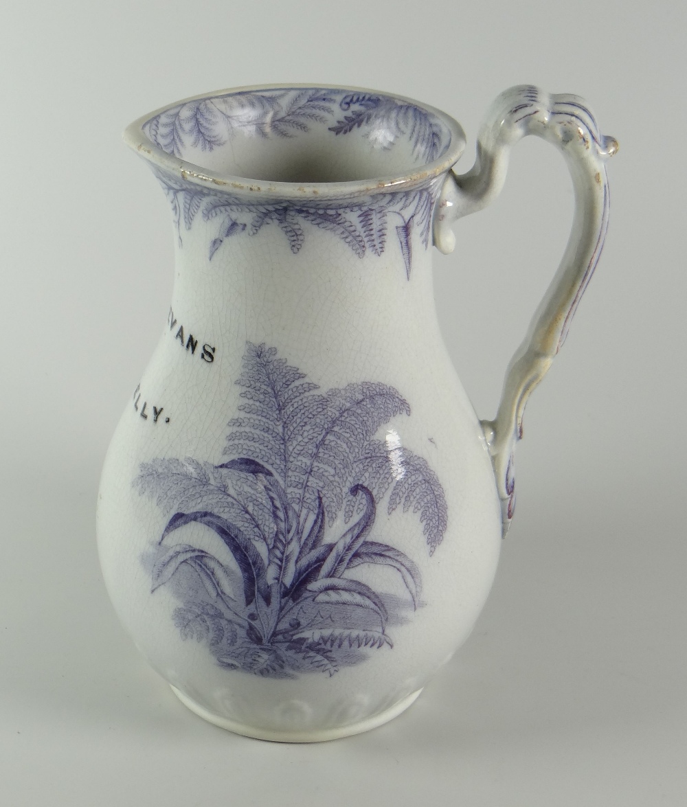 A LLANELLY POTTERY JUG IN THE FERN PATTERN with purple transfer and inscribed H&A EVANS LLANELLY, - Image 3 of 5