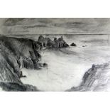 SARA JOHN charcoal drawing - West country coastal scene, entitled verso 'Cornish Cove', signed, 38 x