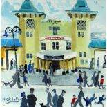 NICK HOLLY watercolour - entitled verso 'Penarth Pier' with figures to the foreground, signed, 22