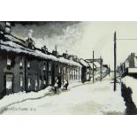 HOWELL DAVIES acrylic - South Wales street scene under snow entitled 'Winter Ogmore Vale' to