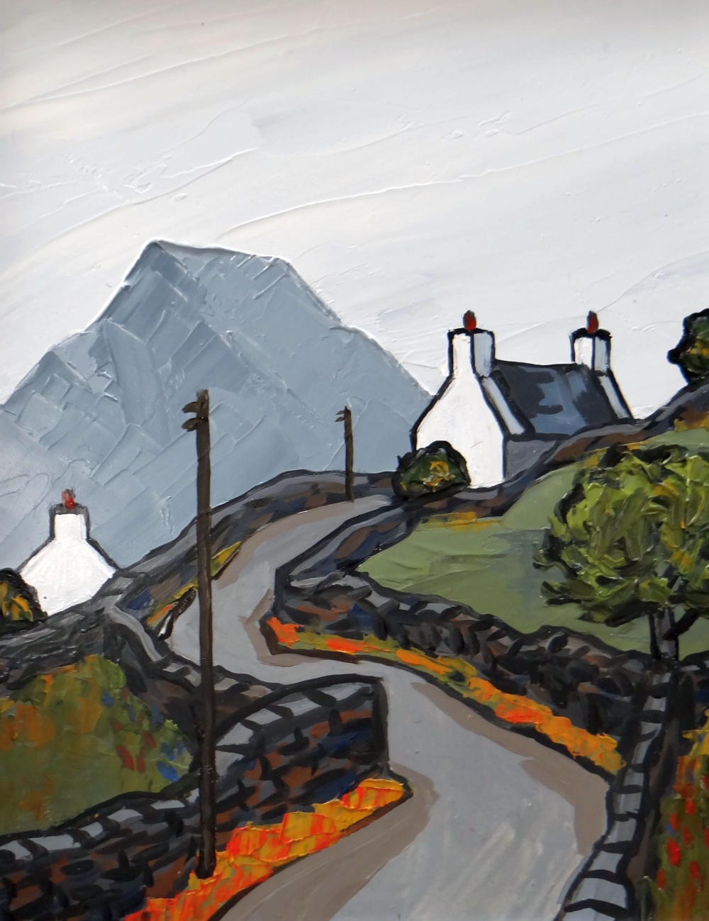 DAVID BARNES oil on board - lane & cottages, signed & entitled verso 'At the Bwlch', 23 x 18cms