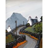 DAVID BARNES oil on board - lane & cottages, signed & entitled verso 'At the Bwlch', 23 x 18cms