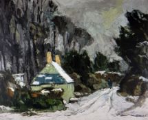 SIR KYFFIN WILLIAMS RA limited edition (29/150) coloured print - Anglesey winter scene with figure &