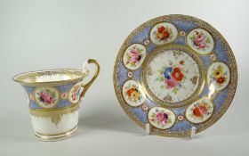 A NANTGARW PORCELAIN CABINET CUP & STAND the cup having an exaggerated flared rim, inverted foot and