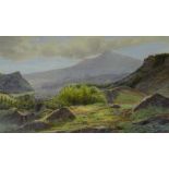 JAMES THOMAS WATTS (1853-1930) watercolour - Snowdon from above Capel Curig on a bright day with