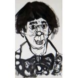 KAREL LEK colourwash - head & shoulders of a clown, signed in full, 22 x 13.5cms