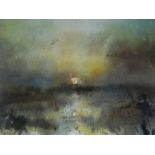 WILLIAM SELWYN watercolour - entitled verso on Tegfryn Gallery label 'Sunrise over the Marsh', dated