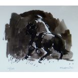 SIR KYFFIN WILLIAMS RA limited edition (118/500) print from inkwash - farmer on horseback, signed