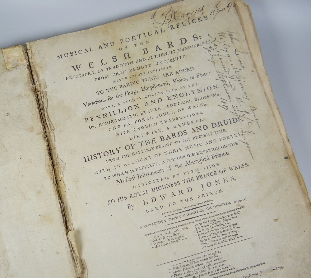 EDWARD JONES antiquarian book - copy of 'Musical and Poetical Relics of the Welsh Bards', 1794 by - Image 2 of 8