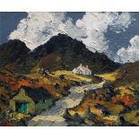 CHARLES WYATT WARREN oil on board - Snowdonia landscape entitled 'Hill Farm, Near Snowdon',