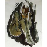 JOSEF HERMAN RA mixed media - crouched figure, entitled verso 'Seated Nude', signed verso, 25 x