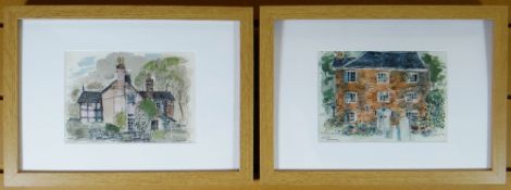 RAY EVANS watercolours, a pair - entitled 'Old Jail Montgomery' and 'Farm House, Mid-Wales', both