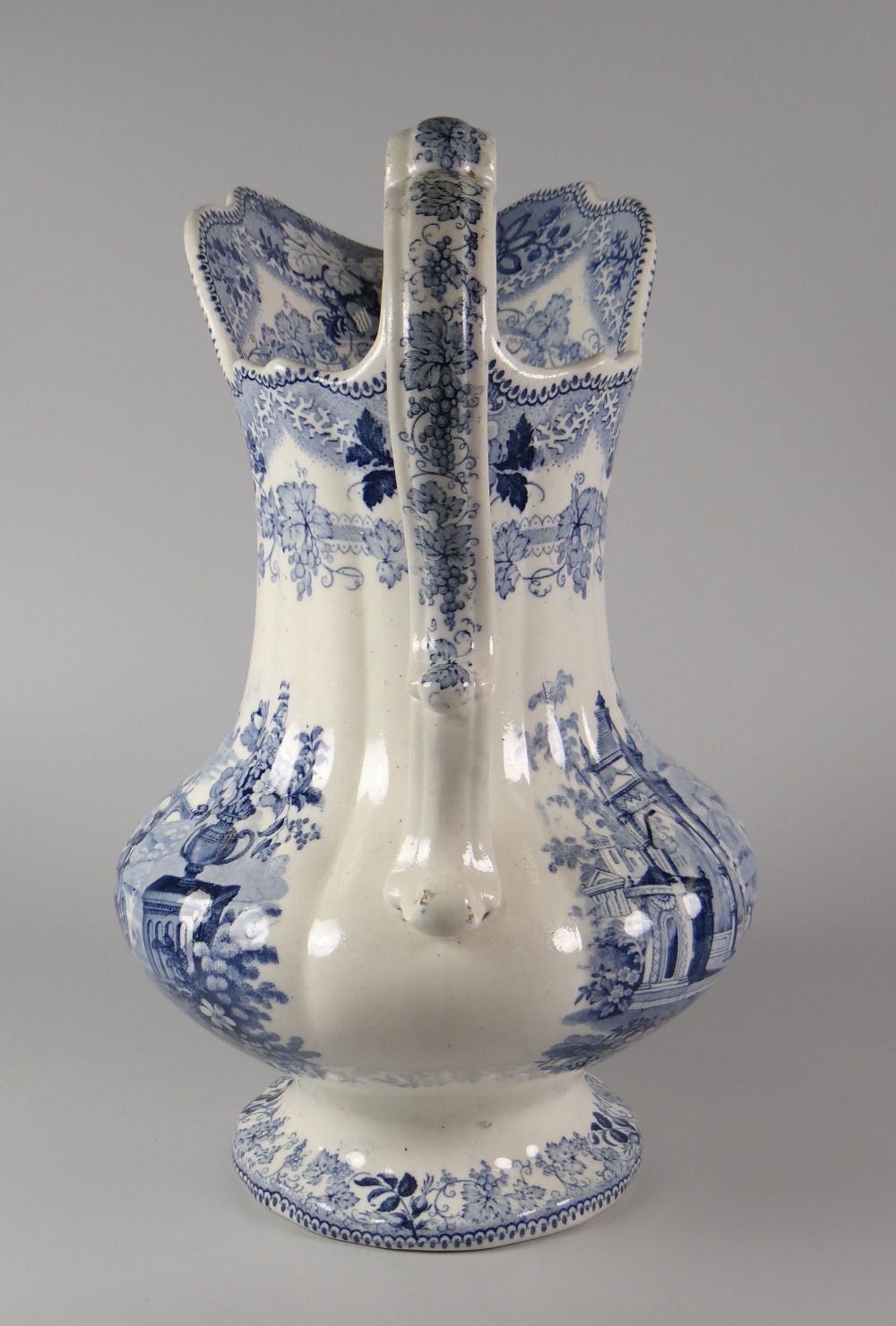 A LLANELLY POTTERY TOILET JUG IN THE ORIENTAL PATTERN in blue transfer, marked to the base with WC - Image 4 of 5