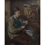 THOMAS RATHMELL oil on board - seated lady reading, signed, 50 x 39cms Condition Report: surface
