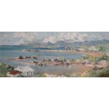 CHARLES WYATT WARREN oil on board - coastal landscape with white washed cottage, signed, 23 x 54cms