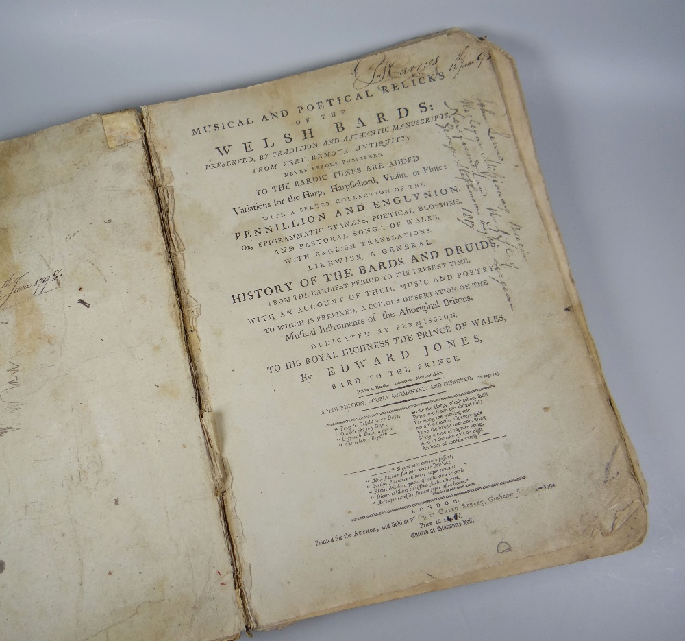 EDWARD JONES antiquarian book - copy of 'Musical and Poetical Relics of the Welsh Bards', 1794 by