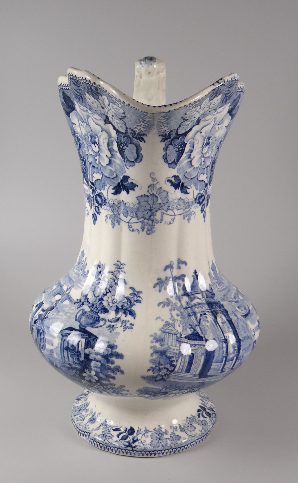 A LLANELLY POTTERY TOILET JUG IN THE ORIENTAL PATTERN in blue transfer, marked to the base with WC - Image 2 of 5