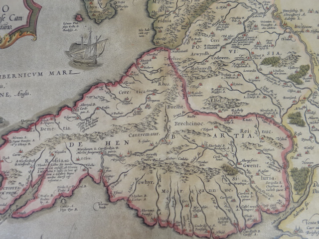 HUMPHREY LLWYD coloured and tinted late sixteenth century antiquarian map - 'Cambriae Typus' being - Image 5 of 13