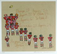 DIANA WILLIAMS artist's proof coloured print - detailing the 2008 Welsh Rugby Union Grand Slam