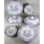 A LLANELLY PART DINNER-SET IN THE 'EASTERN' PATTERN in blue and white transfer, includes two tureens