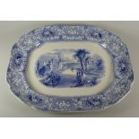 A LLANELLY POTTERY 'MILAN' PATTERN TRANSFER PLATTER of lobed octagonal form with Italianate scene,