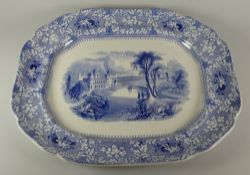 A LLANELLY POTTERY 'MILAN' PATTERN TRANSFER PLATTER of lobed octagonal form with Italianate scene,