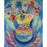 KAREN PEARCE pastel - still life vase of colourful anemones / mixed flowers, signed, 56 x 68cms