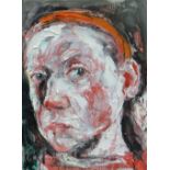 SHANI RHYS JAMES MBE oil on canvas - head self-portrait turned to the right, entitled verso '