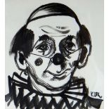 KAREL LEK colourwash - head & shoulders of a clown, signed in full, 15 x 14cms