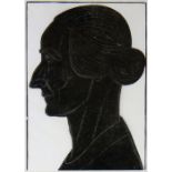 ERIC GILL wood engraving - silhouette portrait of a lady with hair up, entitled 'Mrs Williams',