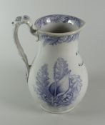 A LLANELLY POTTERY JUG IN THE FERN PATTERN with purple transfer and inscribed H&A EVANS LLANELLY,