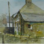 ANDREW DOUGLAS FORBES watercolour, a pair - single whitewashed cottage on a hillside and stonework
