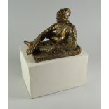 PAUL REES composition on wooden plinth - reclining figure, 28cms high