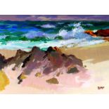 DONALD McINTYRE acrylic - Scottish coastal scene with rough seas, signed with initials & entitled