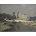 HARRY HUGHES WILLIAMS oil on canvas - Rhuddlan Castle & Bridge, signed & entitled verso to