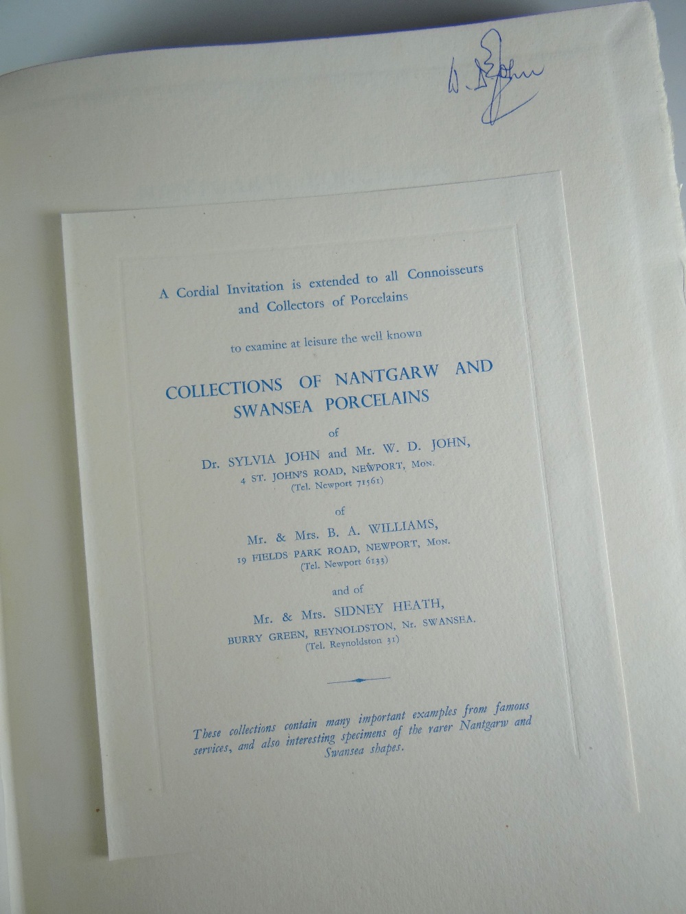 W D JOHN signed copy of 'Nantgarw Porcelain' in original box and with invitation to the author's - Image 2 of 4