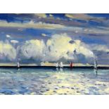 EDWIN (ED) FORREST oil - yachts at Penmaenmawr, signed & entitled verso with artist's original