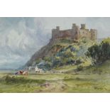 GERALD ACKERMANN (1876-1960) watercolour - view of Harlech Castle with grazing cattle, signed, 17