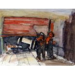 JOSEF HERMAN RA watercolour - two working figures entitled 'Ynyscedwyn Colliery' on Boundary Gallery