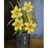 DAVID BARNES oil on canvas board - still-life of daffodils, signed verso, 29 x 24cms