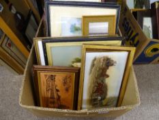 Box of framed pictures and prints