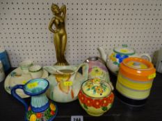 Parcel of Art Deco style porcelain including figurine, Arthur Wood wall pocket etc