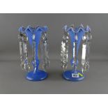 Pair of blue glass Victorian lustres