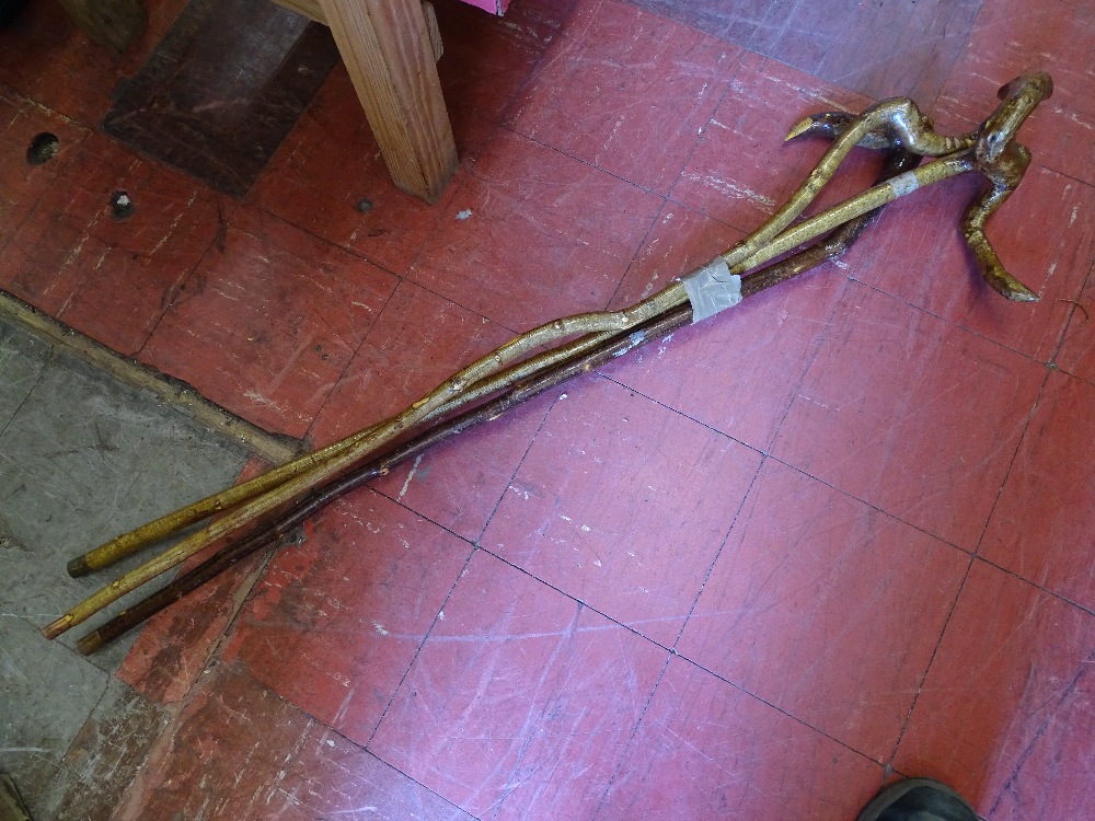 Parcel of three walking sticks with shaped handles